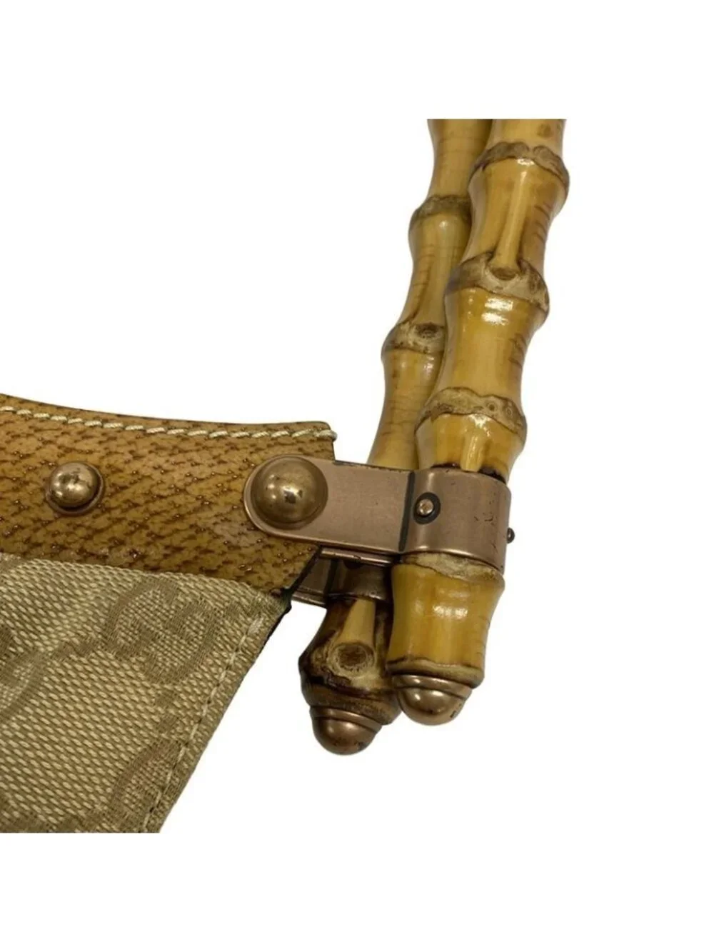 ★SOLD★ Gucci Shoulder Bag Bamboo GG Pattern Beige Brown Studs Leather - Picture 13 of 15
